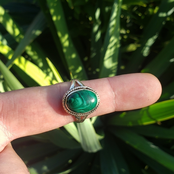 925 Malachite ring Sz. 9 - Picture 5 of 10